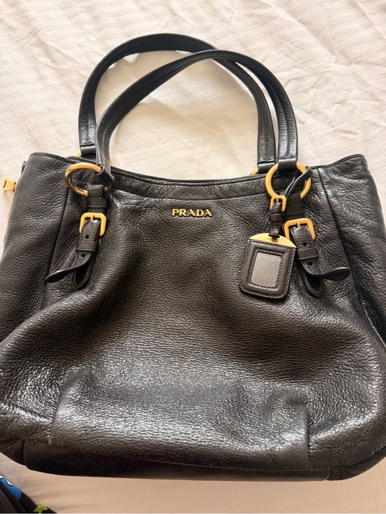Prada Handbags - Prada Black Leather Shoulder Bag with Gold Hardware